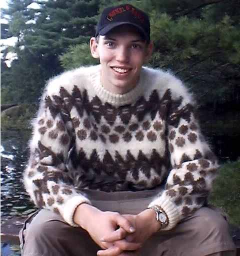 Men's retro Icelandic wool crewneck sweater in natural white with brown design by Lord Jeff