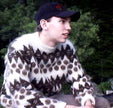 Men's retro Icelandic wool thick natural white crewneck sweater with brown design by Lord Jeff