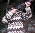 Men's retro Icelandic wool crewneck sweater in natural white with brown design by Lord Jeff