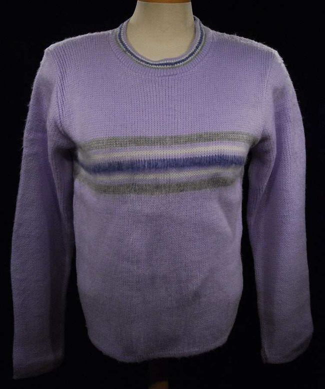 Girl's purple brushed acrylic crewneck pullover medium with striped detail