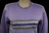 Girl's purple brushed acrylic crewneck pullover medium with striped pattern