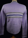 Girl's purple brushed acrylic crewneck pullover with horizontal stripes, medium size
