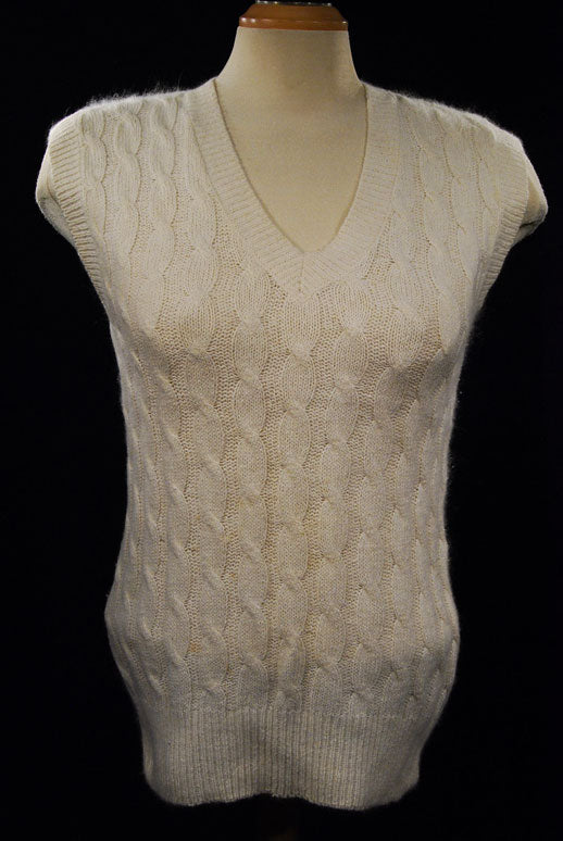 Woman's White Silk-Cotton-Angora Cable-knit Sweater Vest