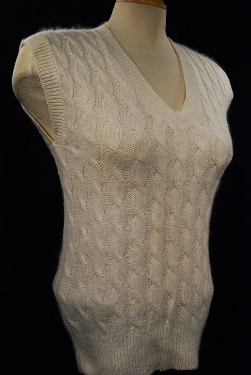 Woman's White Silk-Cotton-Angora Cable-knit Sweater Vest