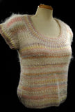 Woman's or girl's hand-knit sleeveless sweater vest with pastel horizontal stripes for spring and summer in size X-Small