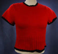 Teen girl's red short-sleeved angora cropped sweater with black trim by The Limited