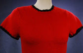 Teen girl's red angora cropped short-sleeved sweater with black trim by The Limited