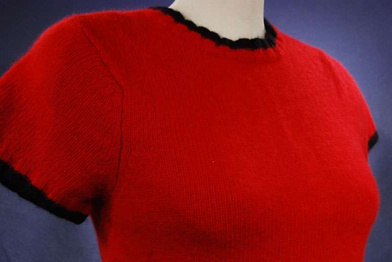 Teen girl's red angora cropped short-sleeve sweater with black trim by The Limited