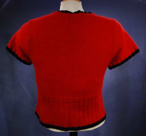 Teen girl's red short-sleeved angora cropped sweater with black trim by The Limited
