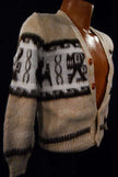 Small boy's soft tan alpaca cardigan sweater front view