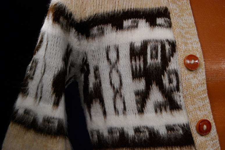 Small boy's soft tan alpaca cardigan sweater with buttons in large size