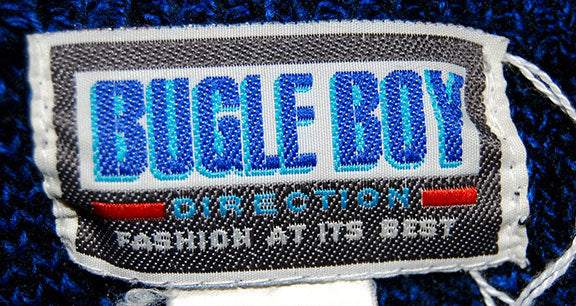 Men's Retro Bugle Boy royal blue acrylic crewneck sweaters matching set for men and boys