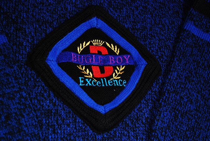 Men's Retro Bugle Boy royal blue crewneck sweaters matching set for men and boys