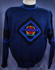 Men's Retro Bugle Boy royal blue acrylic crewneck sweaters matching set, Men's XL and Boy's Small