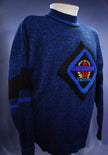 Men's Retro Bugle Boy matching royal blue crewneck sweaters for men and boys