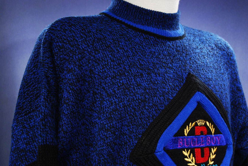 Men's Retro Bugle Boy royal blue acrylic crewneck sweaters matching set