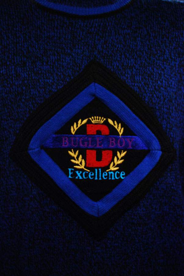Men's Retro Bugle Boy royal blue crewneck sweaters matching set for men and boys