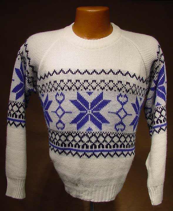 Men's white acrylic snowflake retro crewneck sweater by Alfredo medium size