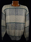 Men's grey cotton crew neck pullover sweater with white-green-blue design by Jantzen medium size