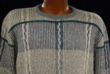 Men's grey cotton crewneck pullover sweater with white-green-blue design by Jantzen medium size