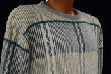 Men's grey cotton crewneck pullover sweater with white-green-blue design by Jantzen, medium size