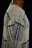 Men's retro grey cotton crew neck sweater with white-green-blue design by Jantzen medium size