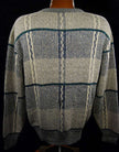 Grey men's cotton crewneck pullover sweater with white-green-blue design by Jantzen, medium size