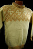 Child's yellow hand-knit wool-acrylic sweater with coffee colored neck and chest design