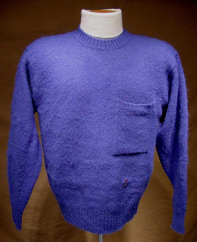 Royal blue fuzzy retro crewneck made of brushed wool by Tommy Hilfiger in size Small-Medium