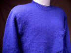 Royal blue fuzzy retro crewneck brushed wool sweater by Tommy Hilfiger, size Small-Medium 42