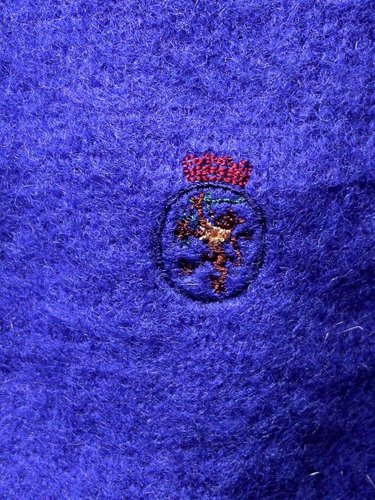 Royal blue fuzzy retro crewneck brushed wool sweater by Tommy Hilfiger, size Small-Medium