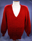 Unisex deep red faux-mohair acrylic V-neck sweater small size