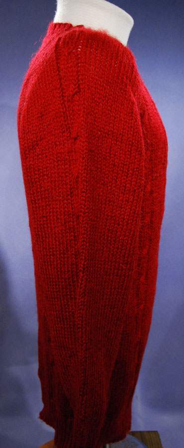 Unisex small deep red faux-mohair acrylic V-neck sweater pullover