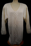 Plus-sized white angora V-neck sweater with cable knit design by New York Studio