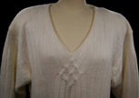 Plus-sized white angora V-neck sweater by New York Studio with cable knit detail