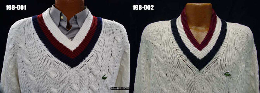 Men's Classic Retro Izod tennis sweater with split neck stripes and embroidered crocodile logo