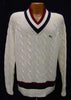 Men's Classic Retro Izod tennis sweater with split neck stripes and vintage Izod Lacoste crocodile logo