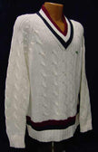 Men's Classic Retro Izod Lacoste tennis sweater with split neck stripes and embroidered crocodile logo