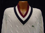 Men's Classic Retro Izod tennis sweater with split neck stripes and vintage crocodile logo