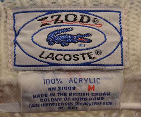 Men's Classic Retro Izod Lacoste tennis sweater 100% acrylic label made in British Hong Kong