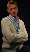 Men's Classic Retro Izod cardigan sweater with striped trim and crocodile logo
