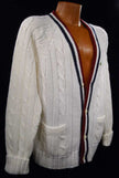 Men's Classic Retro Izod Cardigan Tennis Sweater with striped trim and vintage crocodile logo