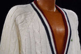 Men's Classic Retro Izod vintage cardigan tennis sweater with striped trim and crocodile logo