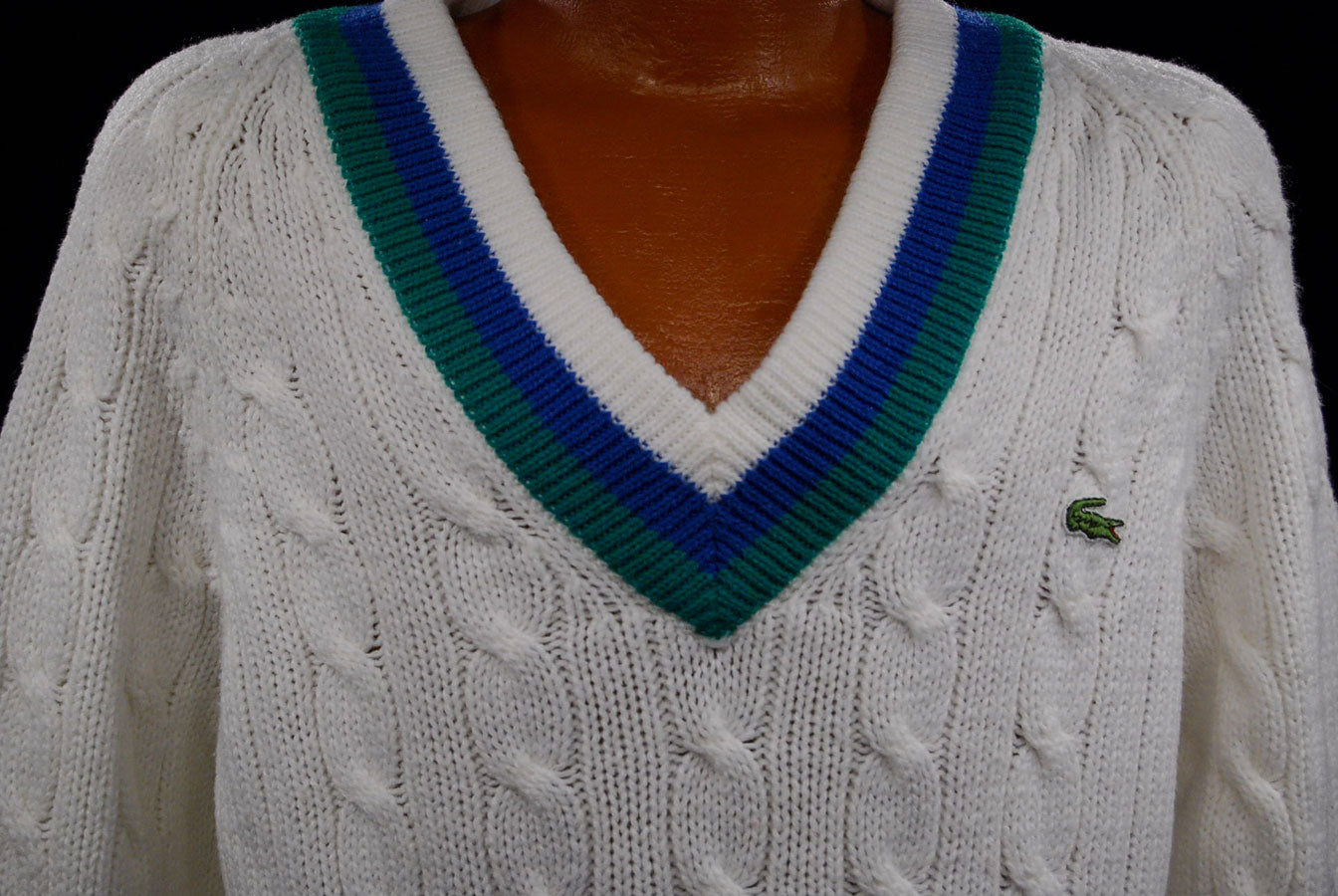 Herren Classic Retro Izod Tennispullover Blau/Grün Streifen