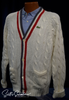 Men's Classic Retro Izod Lacoste tennis cardigan sweater with striped trim and crocodile logo