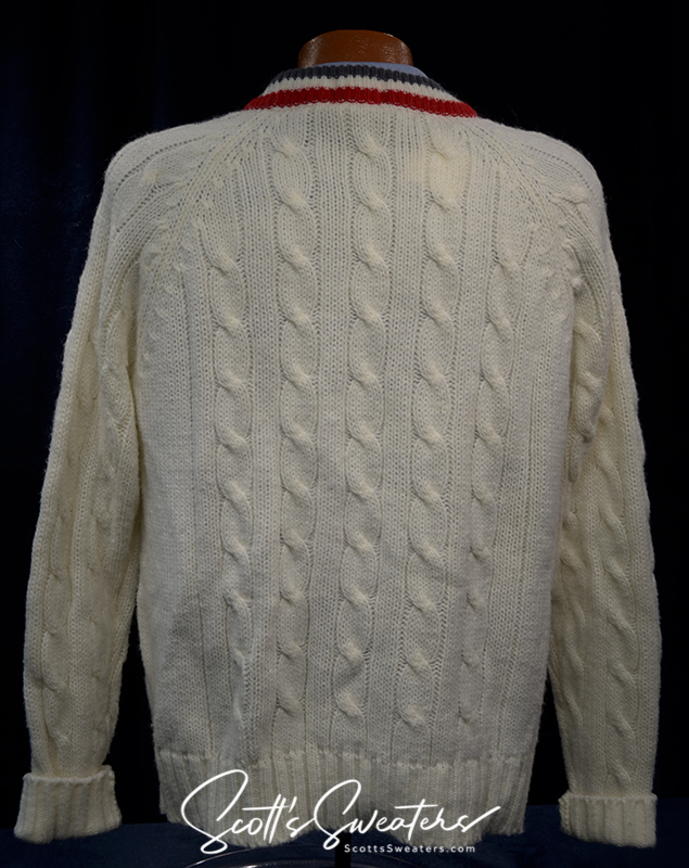 Men's Classic Retro Izod Lacoste cardigan tennis sweater with striped trim and crocodile logo