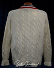 Men's Classic Retro Izod Lacoste cardigan tennis sweater with striped trim and crocodile logo