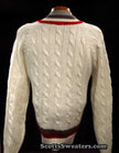 Men's classic retro Izod tennis sweater in white with grey and red trim stripes
