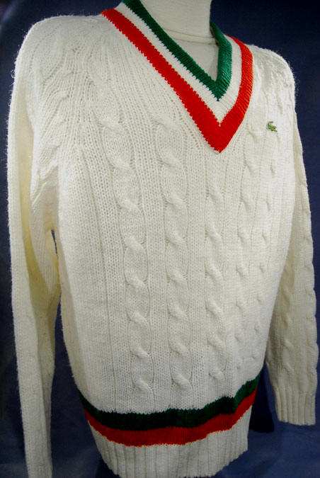 Men's Classic Retro Izod Tennis Sweaters Green/Red Stipes