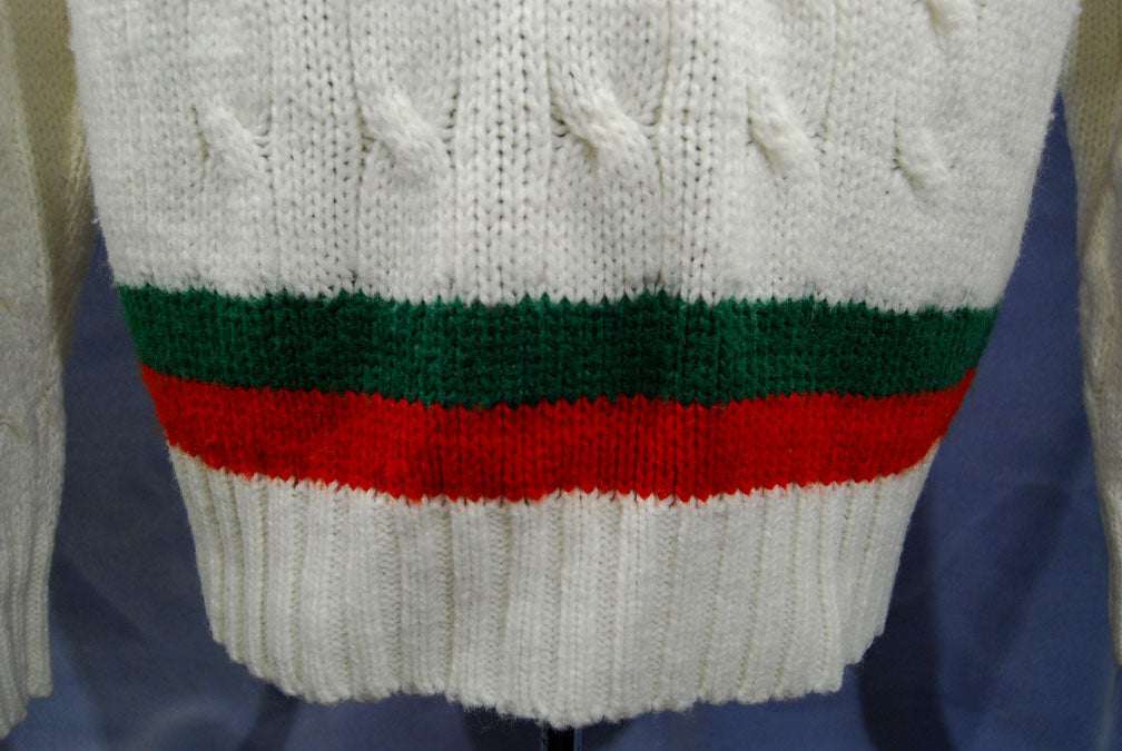 Men's Classic Retro Izod Tennis Sweaters Green/Red Stipes